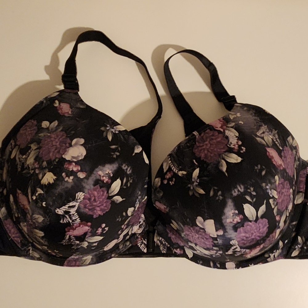 Floral Black and Purple Bra
